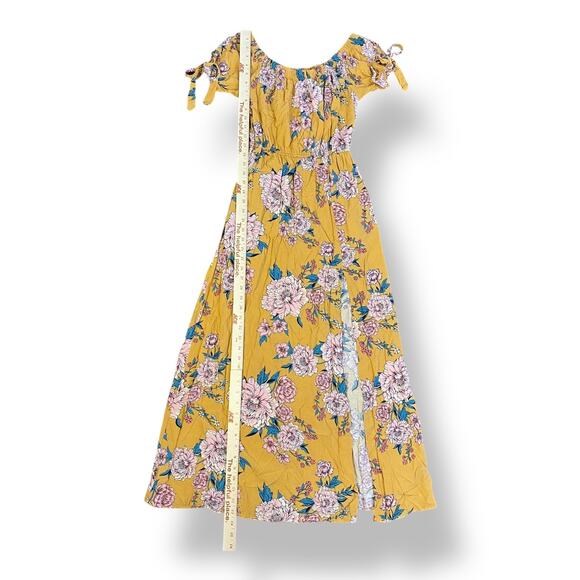 Band of Gypsies Floral Print Cold Shoulder Maxi Dress Size S Yellow‎ Pink Boho - Picture 3 of 9